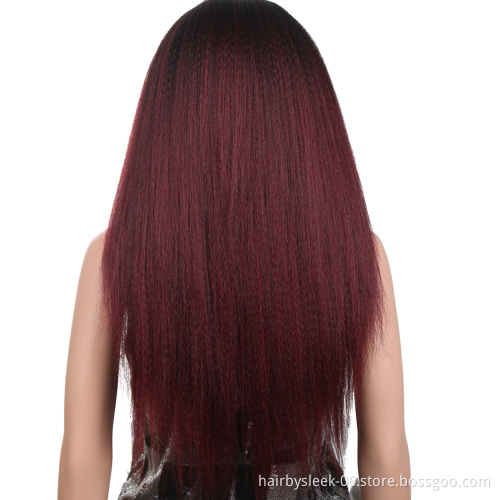 26 Inches Kinky Straight Pre Plucked with Natural Baby Hair 13x4 0mbre Lace Front wigs Synthetic hair Wigs For Black Women